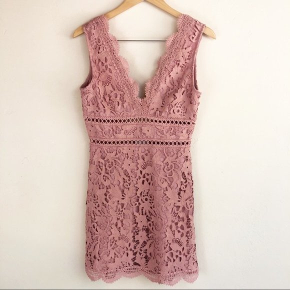 Revolve J.O.A Open Back Pink Lace Mini Dress - Picture 3 of 7
